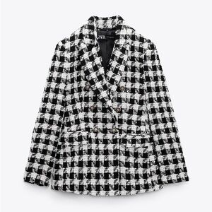 Zara Women's Monochrome Plaid Blazer - Small